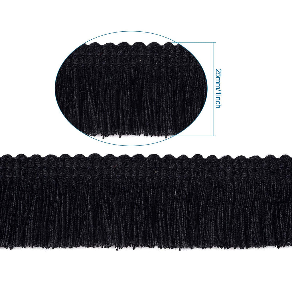 MegaPet Black Polyester Fringe Tassel Lace Trim 1 Inch x 82 Feet Chainette Fringe Fibre Trim for Sewing Quilting DIY
