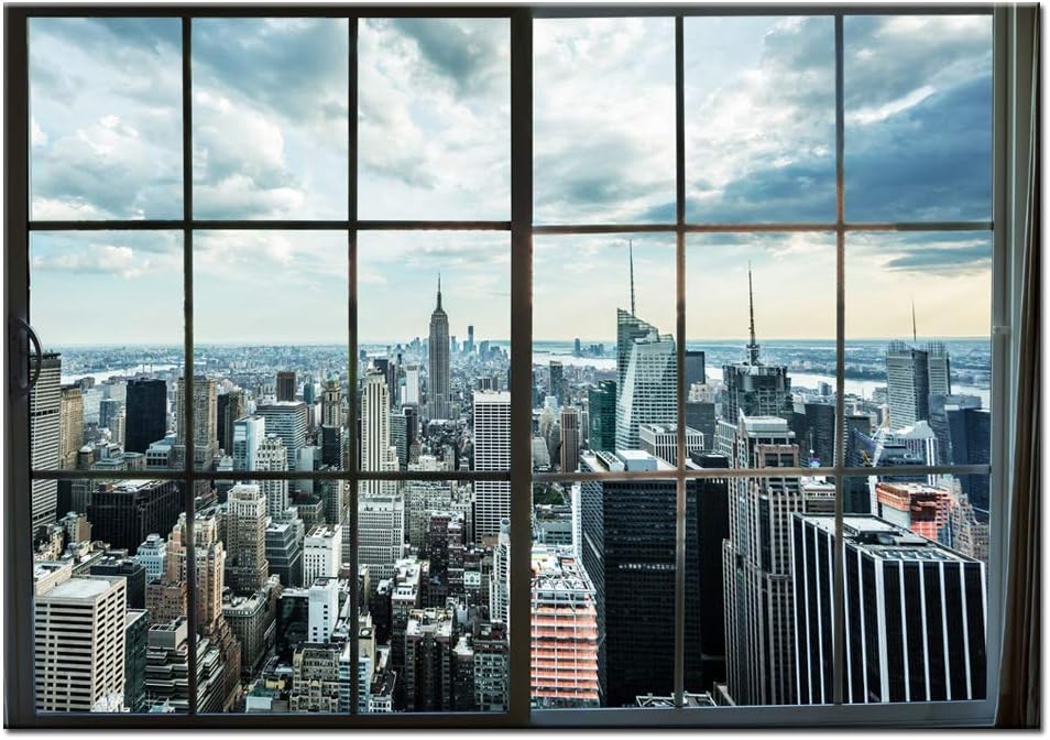 Large Manhattan New York City Skyline Canvas Prints Cityscape from Window Picture Photography Canvas Art with Inner