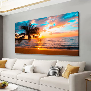 Beach Sunset Pictures Canvas Wall Art Bedroom Wall Decor, Sunset Wall Art Print Paitnings Decor, Morden Artwork Palm