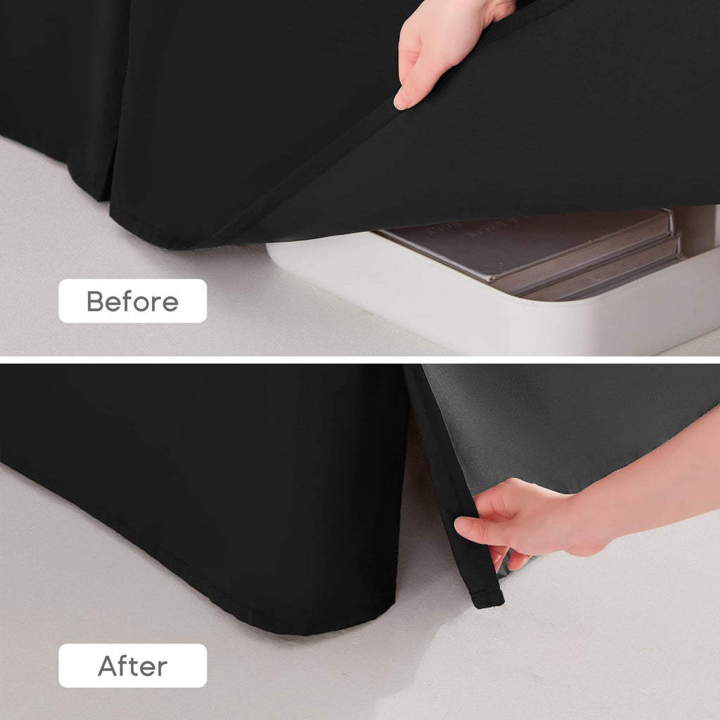 Bed Skirt, 15" Drop Pleated Dust Ruffle Brushed Microfiber Black