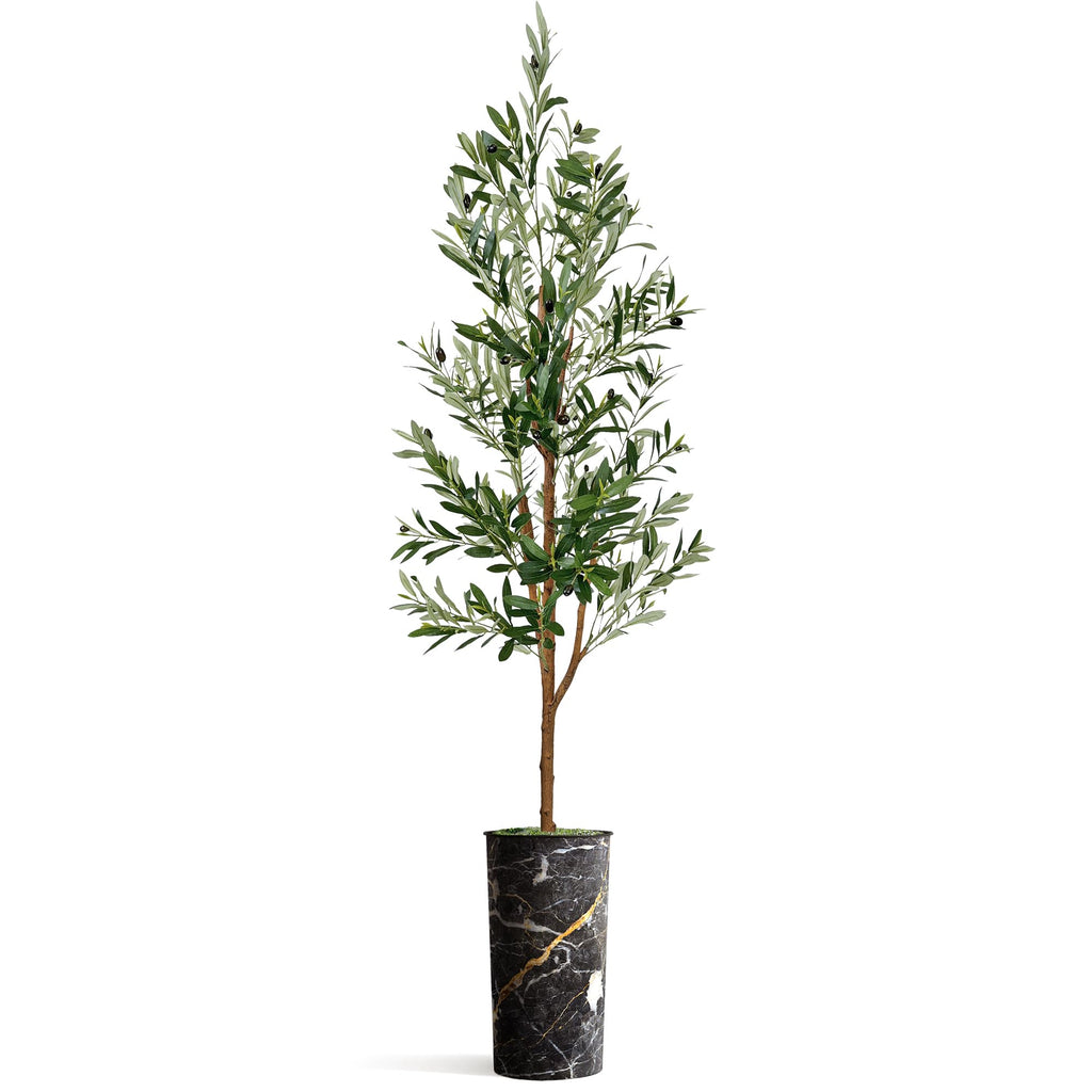 Artificial Tree in Granite Effect Planter, Fake Olive Tree for Indoor and Outdoor Home Decoration - 68" Overall Tall