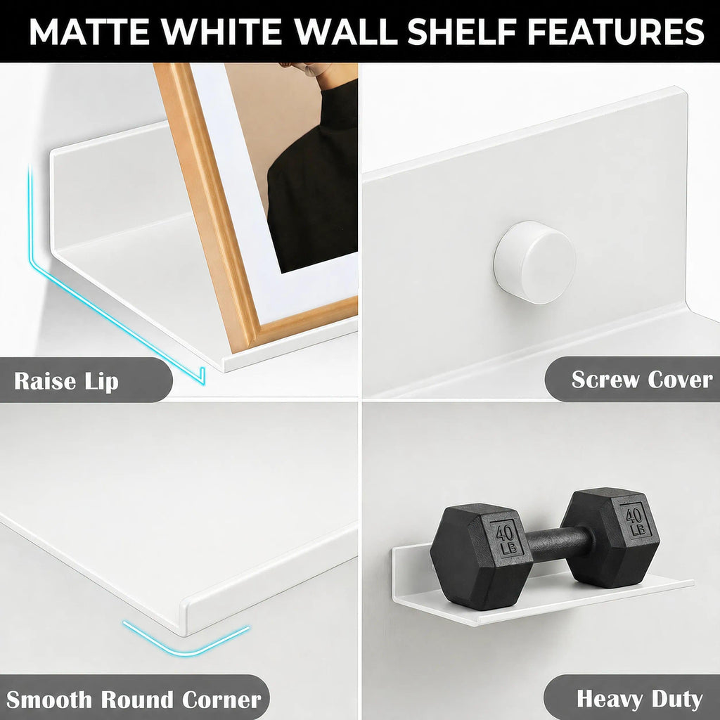 White Wall Shelves, Small Corner Floating Bathroom Shelf, Lack Slim Metal Decor Display Modern Long Shelves for