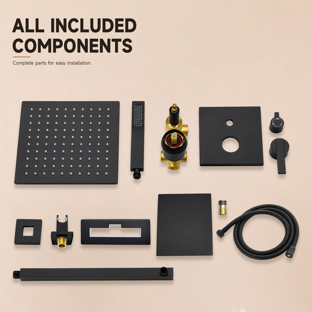 Shower System with Tub Spout, All Metal Black Bathtub Shower Faucet Set with High Pressure 10 Inch Rain Shower Head