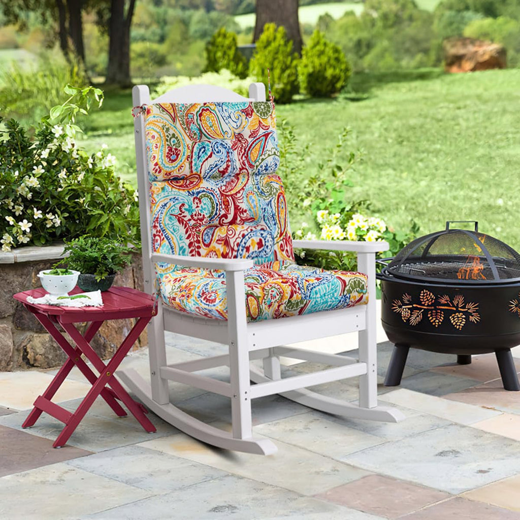 Outdoor High Back Chair Cushions Set of 2, Reversible Lawn Chair Cushion 44 x22 inch, Water Resistant Tufted Adirondack