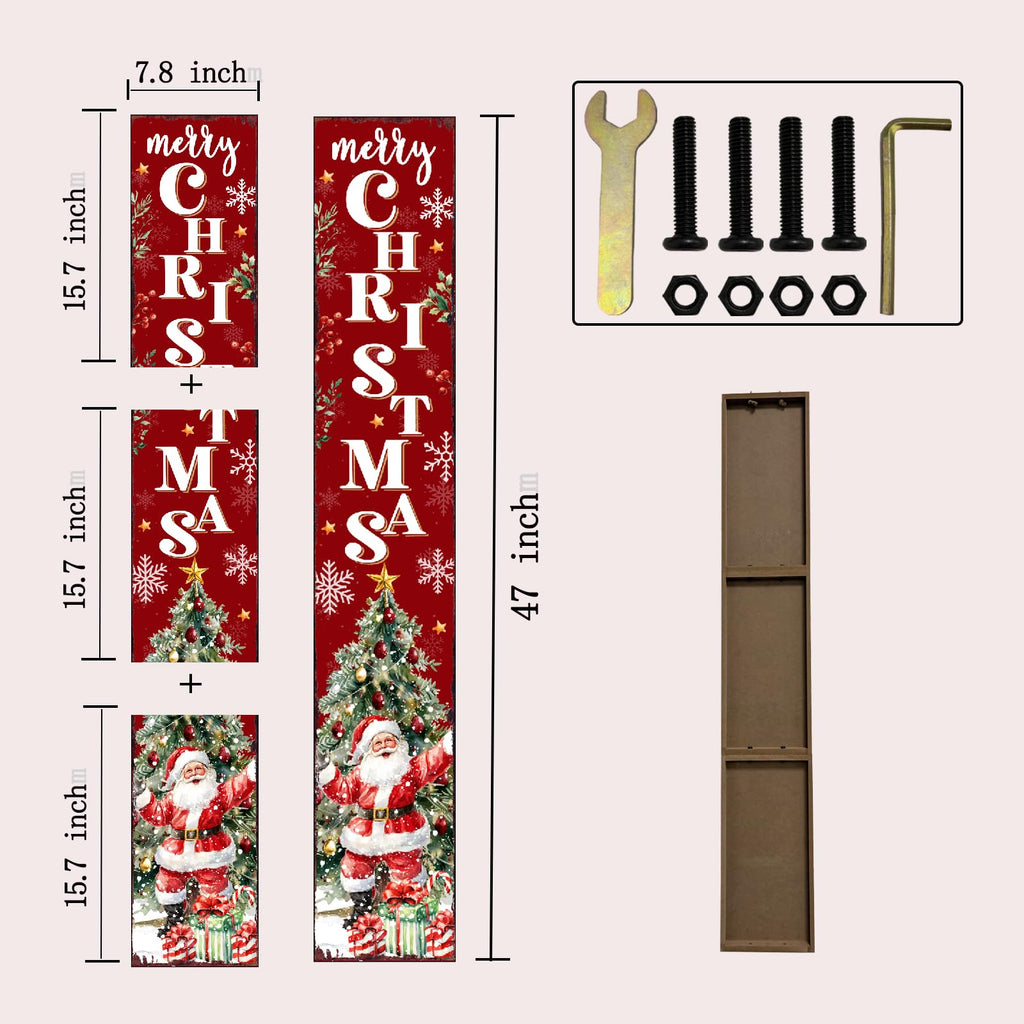 Christmas wooden porch sign Vertical hanging decorations Merry Christmas Decor sign front door standing 47x7.8Inch
