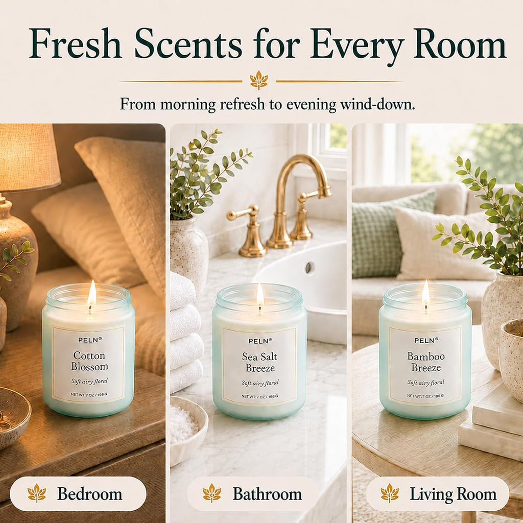 Scented Candles Gift Set, 6-Pack 7 oz Soy Candles, Fresh Botanical Scents | Eucalyptus, White Tea, Sea Salt & Peony.