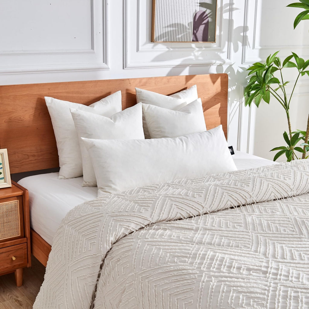 Organic Feathers Down Lumbar Pillow Insert 14x36, White