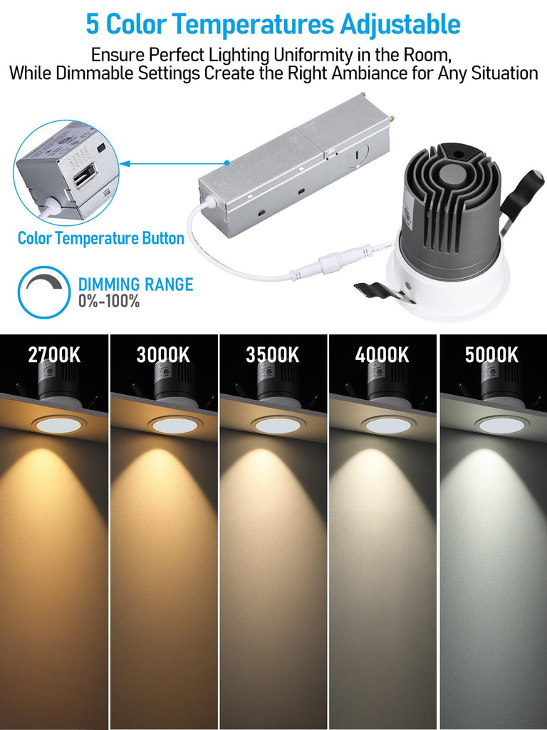3 Inch 5CCT Zero Glare LED Recessed Lights with J-Box