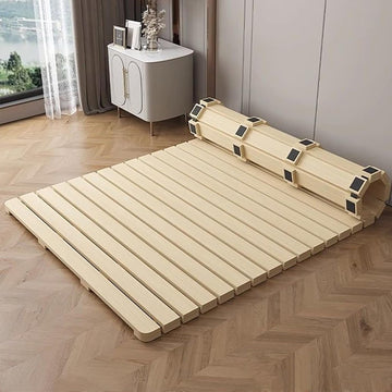 Folding Bed Frame, Solid Wood Japanese Platform Bed, Roll-Up Slatted Design, 79" L x 39.4" W, Minimalist Wooden