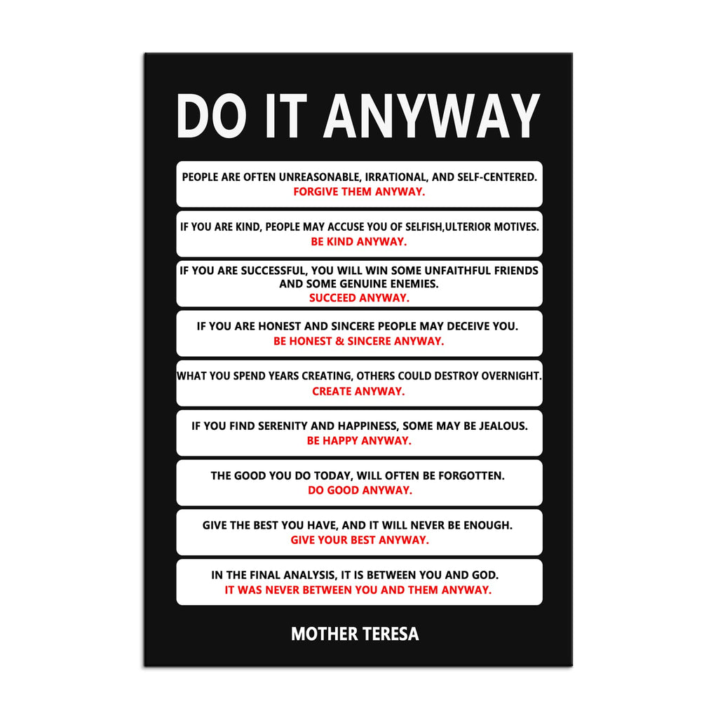 Do It Anyway Canvas Wall Art Inspirational Mother Teresa Quote Poster Wall Decor Paintings Wooden Framed Artwork