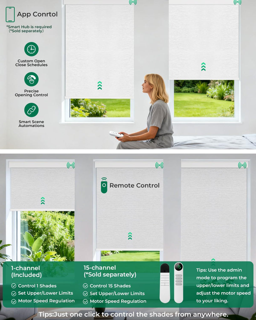 Motorized Blinds with Remote (Cloud-Patterned, )
