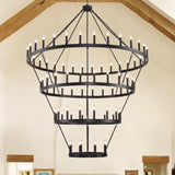 70 Inch Wagon Wheel Chandelier - 4-Tier 84-Light Black Farmhouse, Adjustable 100-160 Inch Height for High Ceilings