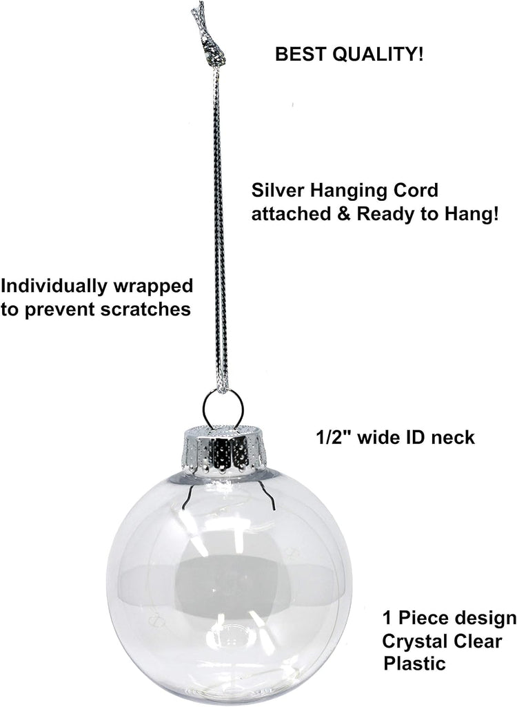 Bulk Value pcs - 67mm (2-5/8 Inch) Round Clear Plastic Ball Ornaments - Set of 25