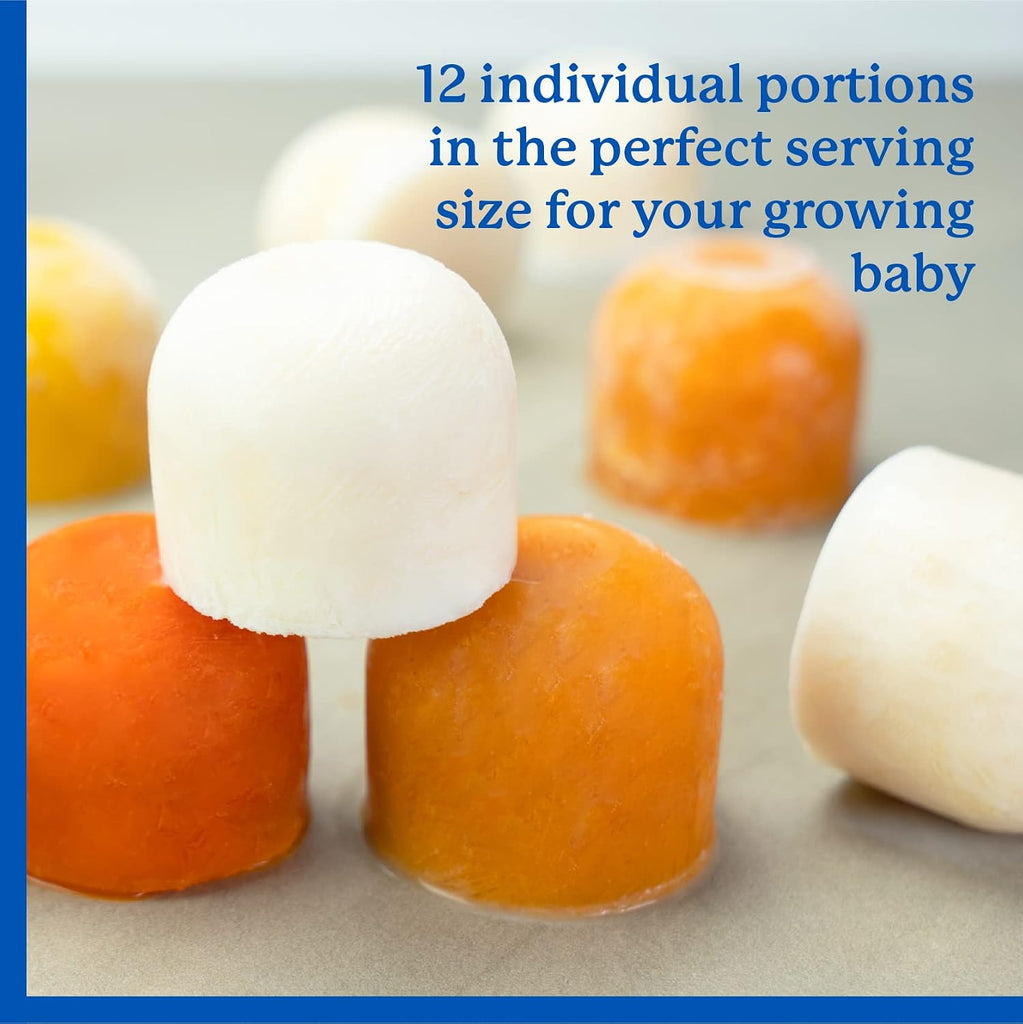 Food Storage Container, 12 Portions x 2.5oz - BPA Free Silicone Freezer Tray with Clip-On Lid for Breast Milk