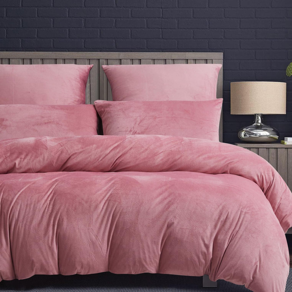 Crystal Velvet Duvet Cover Set Blush Pink Soft Warm Flannel Bedding