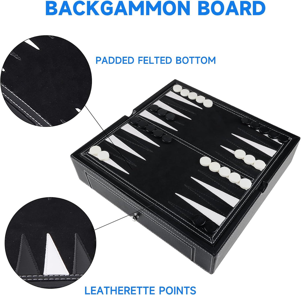 GSE 12.5" 5-in-1 Chess Checkers Backgammon Poker Dice Chinese Checkers Game - Set of 32