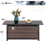 56 Inch Gas Fire Pit Table Outdoor Rattan Propane Fire Table & Fireplace with Fire Glass, Lid, 50,000 BTU Firepits for Outside Patio - Image 7