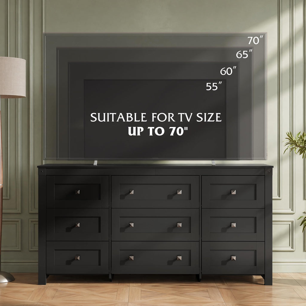 9-Drawer 62.2"W Farmhouse TV Stand for TVs up to 70 Inches, Black