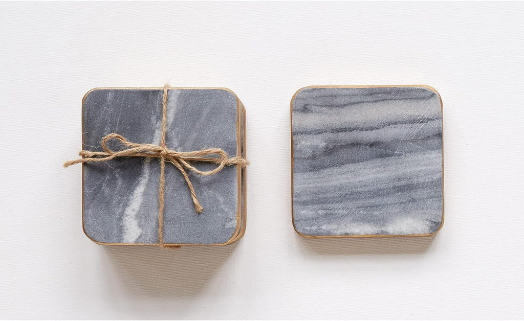 Grey Marble Coasters with Gold Edges - Set of 4