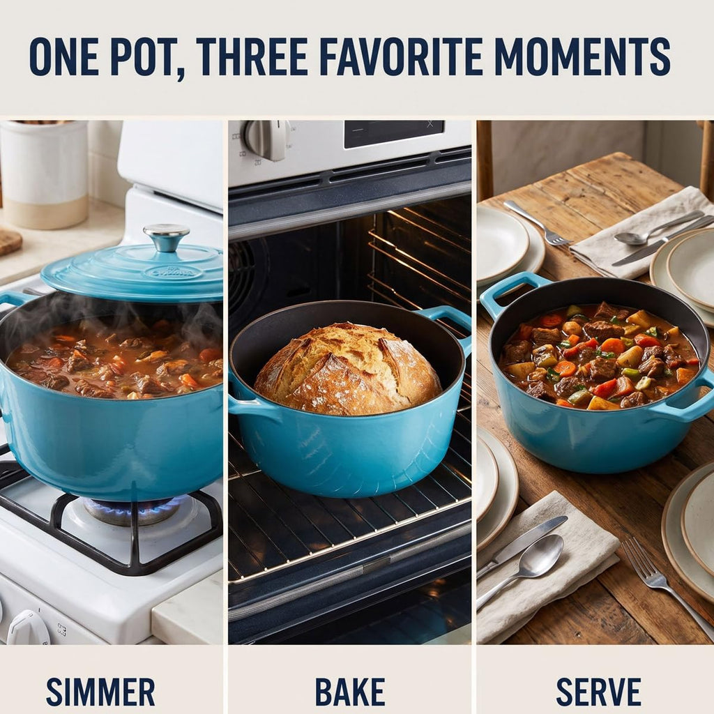 Enameled Cast Iron Dutch Oven Casserole Pot with Lid Internal Matt Black Enamel Coating for baking bread 2.1 QT 7.8"
