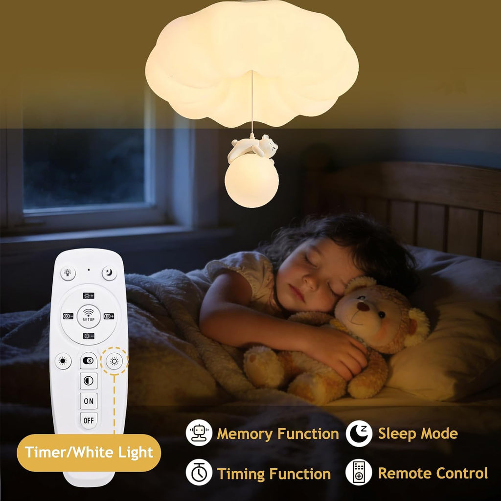 Cloud Ceiling Lights Modern Dimmable LED Ceiling Light Remote Control Bear Rabbit White Kids Ceiling Light Flush