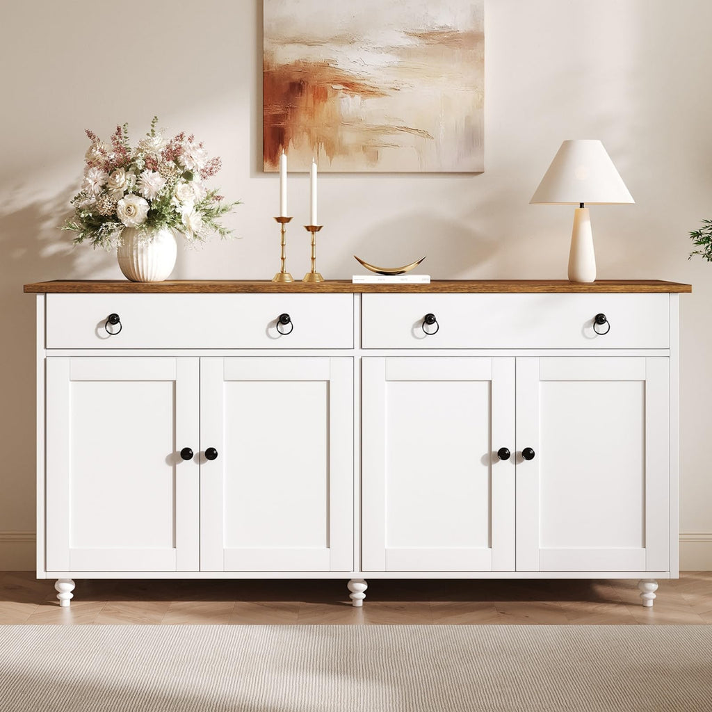 55" Buffet Cabinet with Storage and Drawers, Large Sideboard Buffet Cabinet with Adjustable Shelves and Doors, Modern