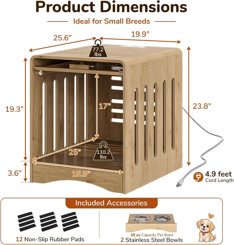 Modern Dog Crate Furniture, Wood Side Table for Small Dogs, Power Outlet