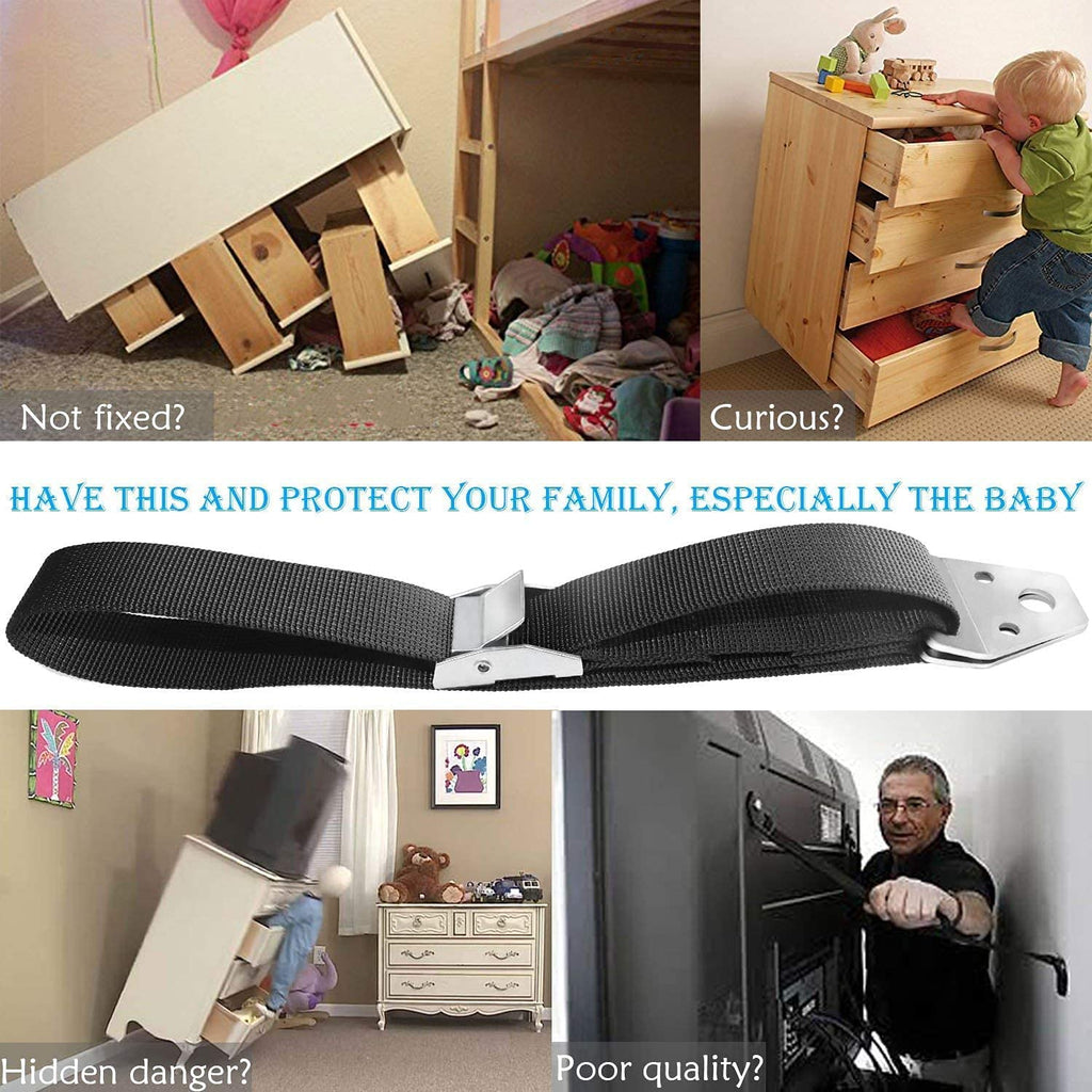 Heavy Duty Metal Anti Tip Straps - Adjustable Safety Furniture Wall Anchors for Baby Proofing Flat Screen TVs