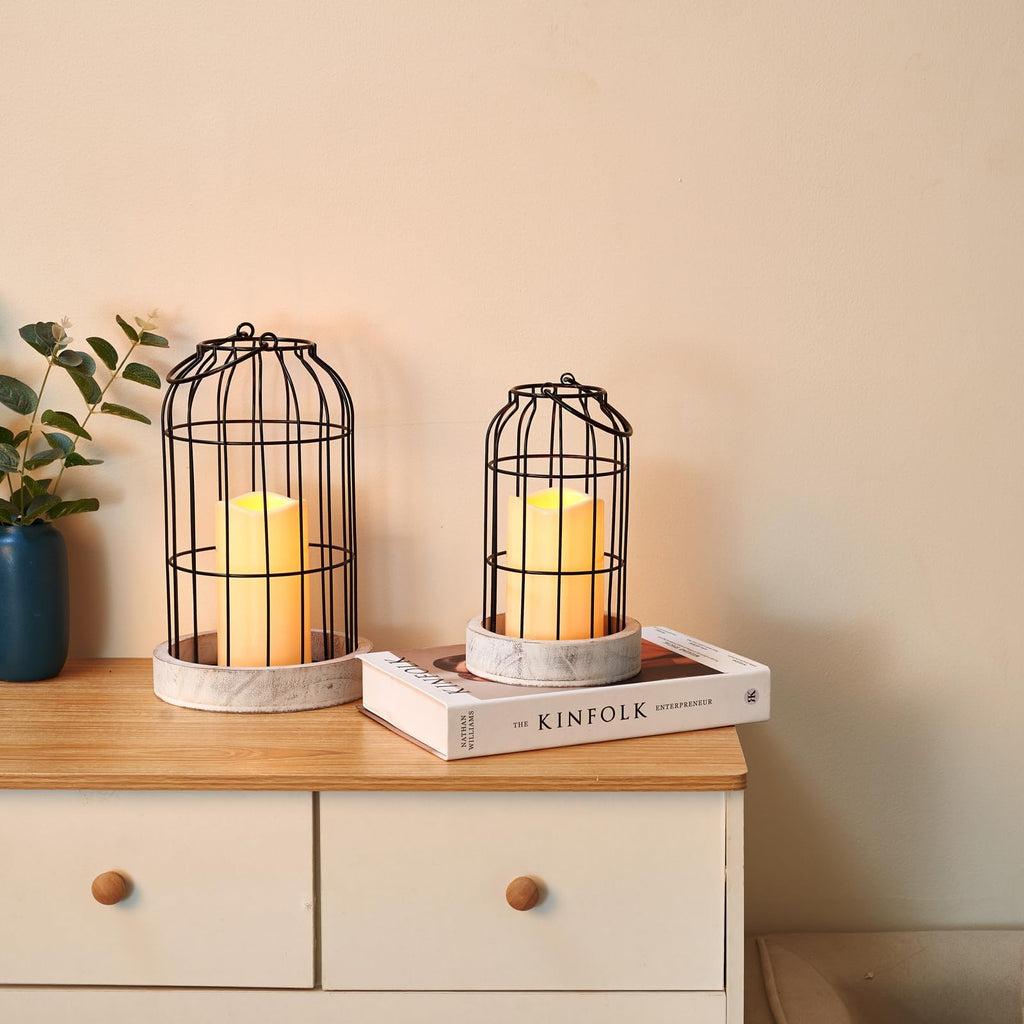 Rustic Farmhouse Decor Lantern Set of 2 Modern Farmhouse Decorative Indoor Fireplace Centerpiece Table Dinning Living