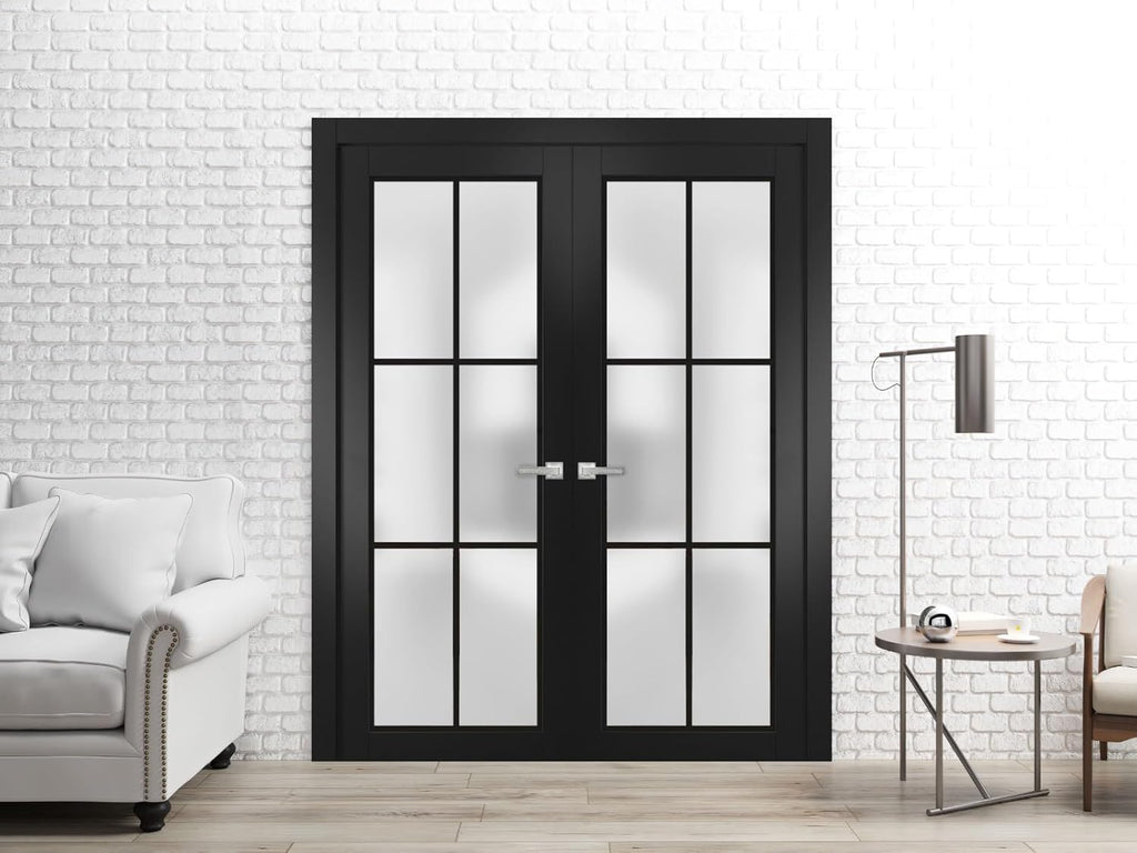 Planum 2122 | Double Swing Interior French Doors with Glass with Frosted Glass, Solid Wood, Hardware