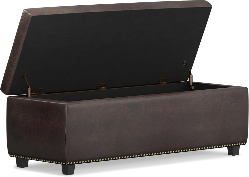 Kingsley 48" Wide Vegan Leather Storage Ottoman in Natural
