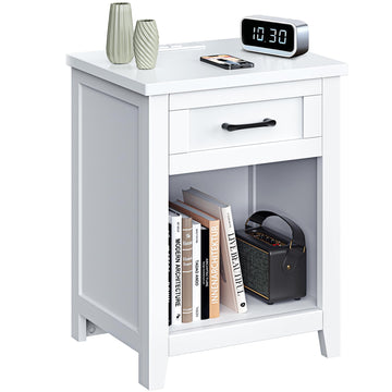 Farmhouse Nightstand with Charging Station, Pure White