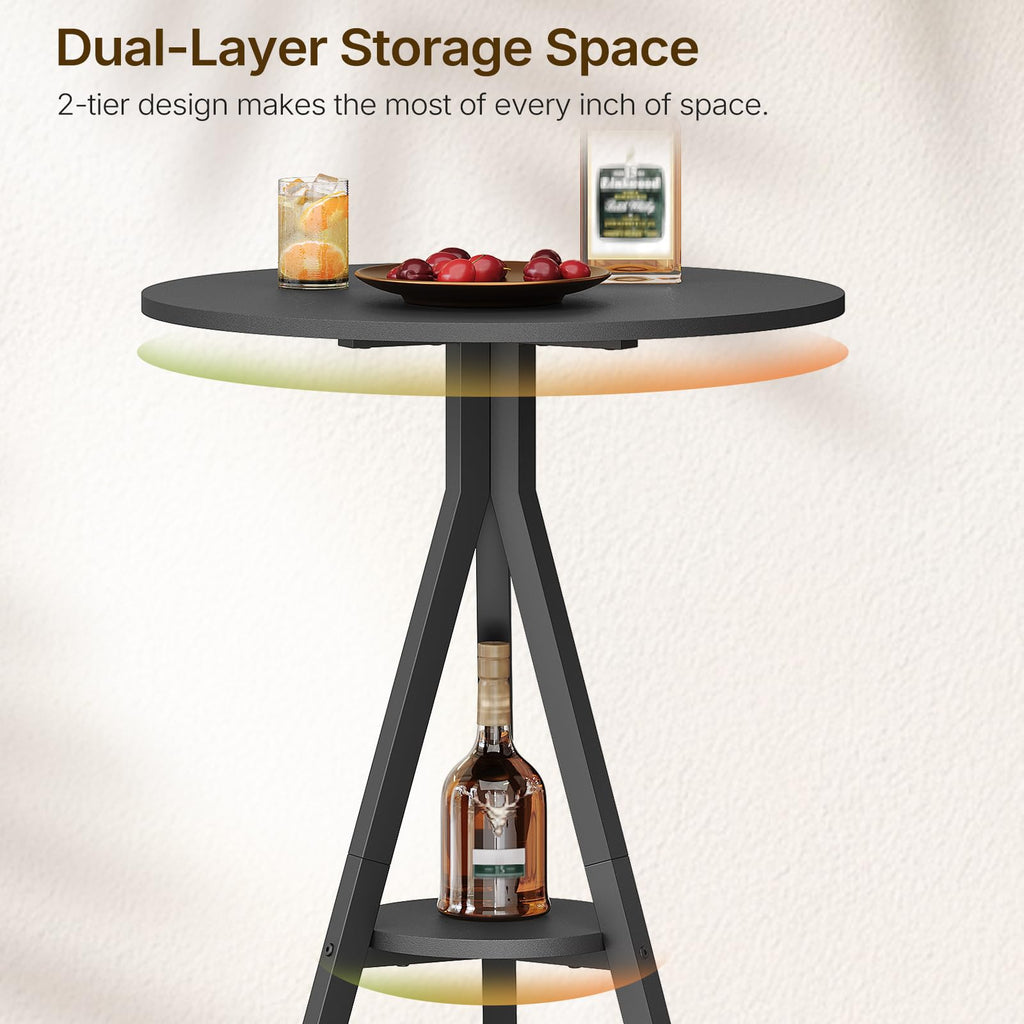 Bar Table, 2-Tier Round Pub Table, Counter Height Cocktail Table for Small Spaces, Dining Room, Cafe, Pub, Black