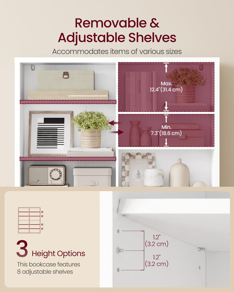 6-Tier Bookshelf, Minimalist Bookcase with Adjustable Shelves