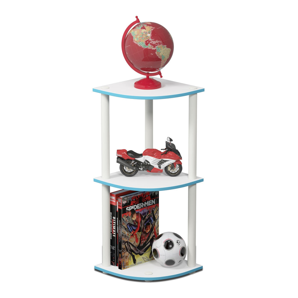 TURN-N-TUBE Corner Shelf, 3-Tier Corner Bookshelf, Display Storage Shelves with Open Shelves, for Organization and
