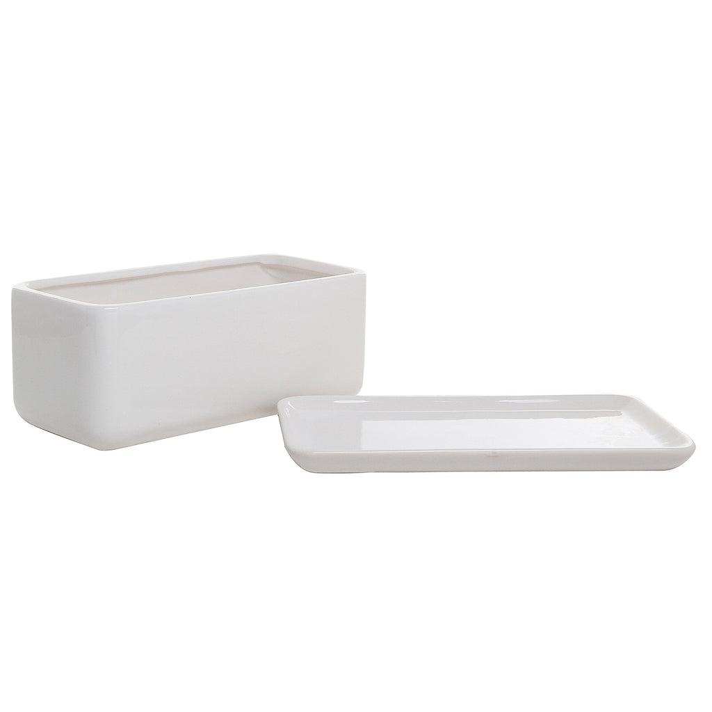 White Ceramic Succulent Planter with Drainage & Saucer, 2 Pack