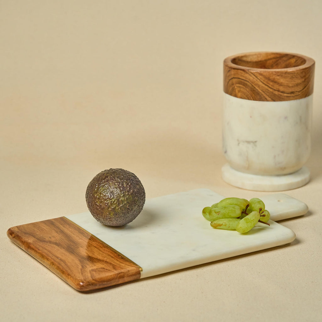 Cheese Board Natural Marble Acacia Wood and Brass Inlay 15 Inch Serving Tray for Cheese Platter Fruit Platter