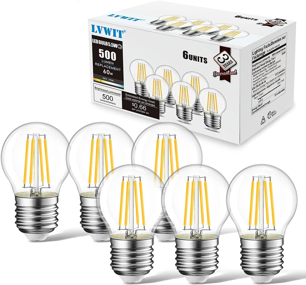 G14 LED Filament Globe Bulb 5.5W(60W Equivalent), Dimmable 2700K Warm White E26 Screw Base, Decorative Edison Light