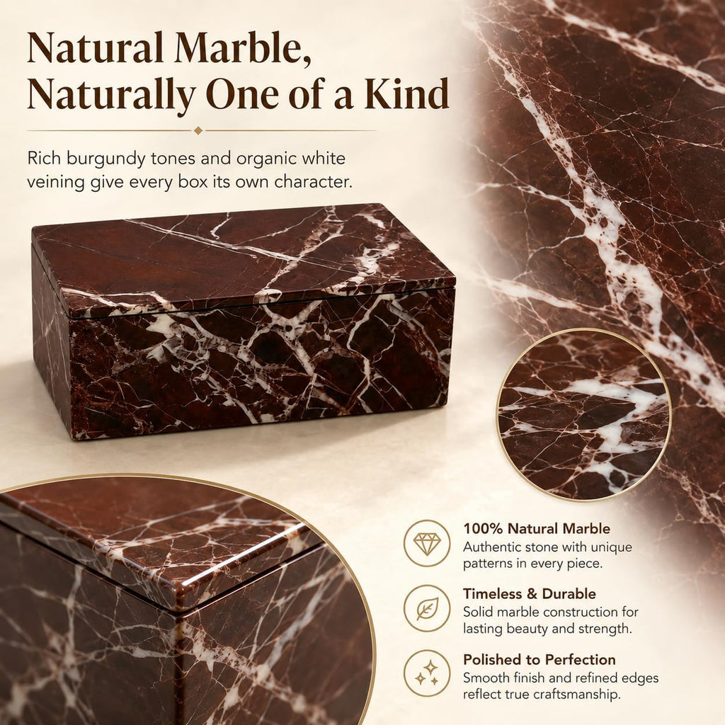 Purple Red Marble Storage Box with Lid for Jewelry