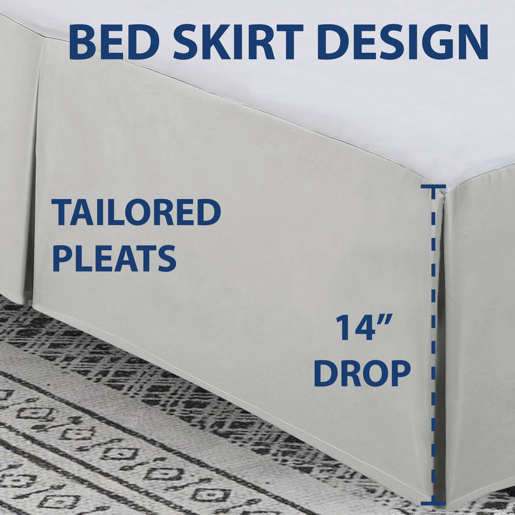 Queen Tailored Pleated Bed Skirt, 14" Drop, Light Gray