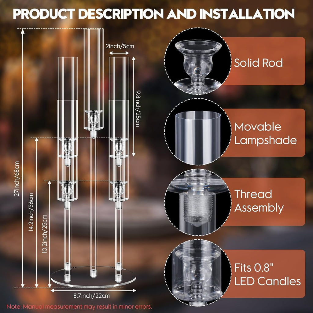 4 Set 5 Arm Acrylic Candelabra Centerpiece, Mjkeomo 27'' Tall Clear Candle Holder for Table, Wedding, Christmas