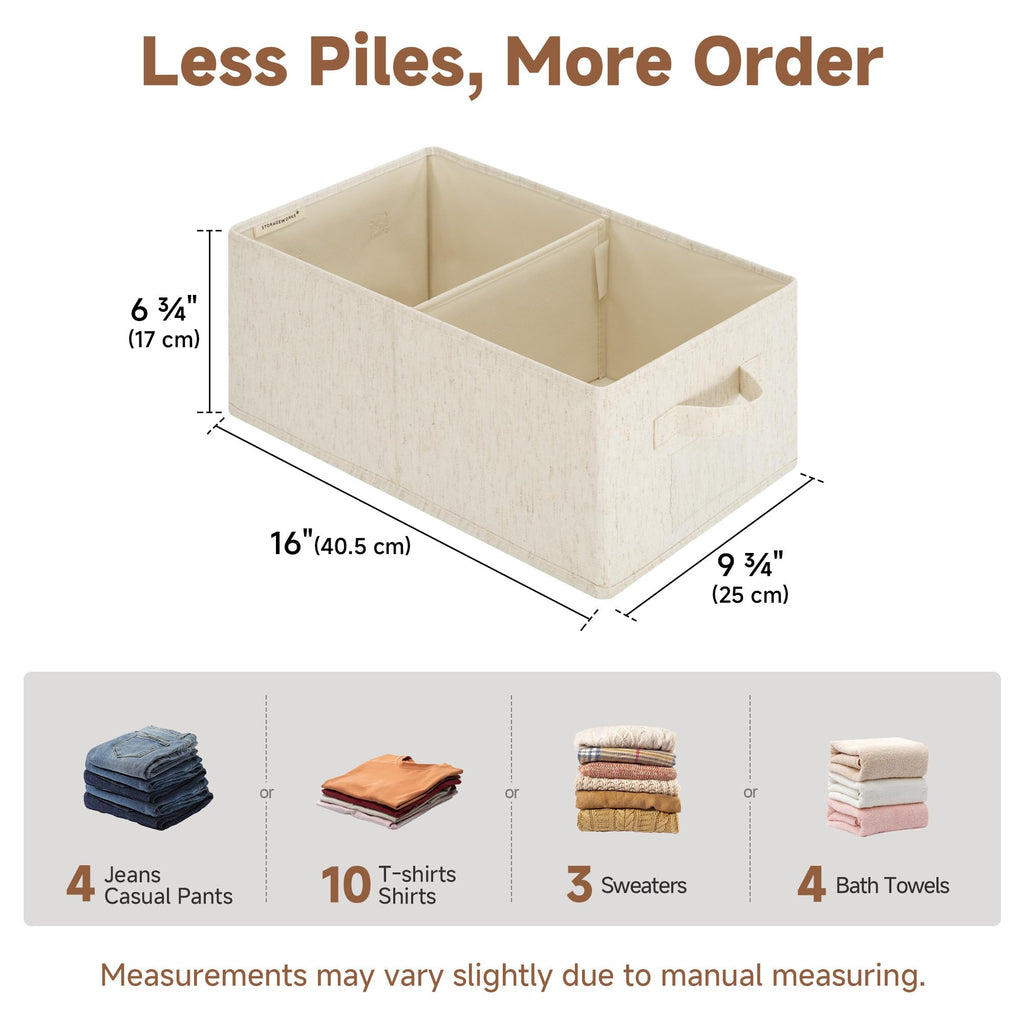 Linen Closet Organizer Bins with Divider, 16"x93⁄4"x63⁄4"