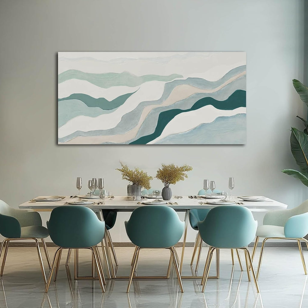 Beige and Teal Abstract Wall Decor Framed Canvas Wall Art Minimalist Home Decor Contemporary Posters Prints Home