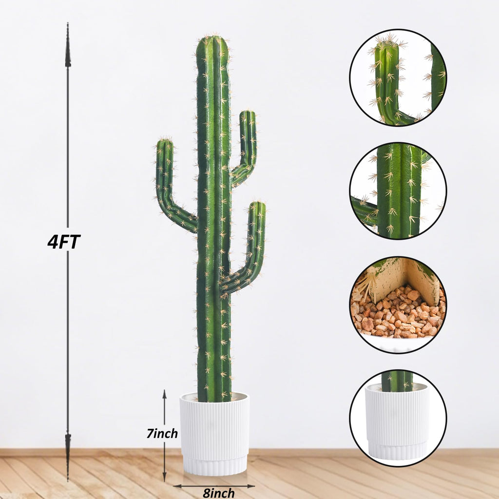 Artificial Cactus Tree 4FT - Realistic Artificial Cactus Plant Indoor & Outdoor, Large Faux Cactus Plant, Durable and