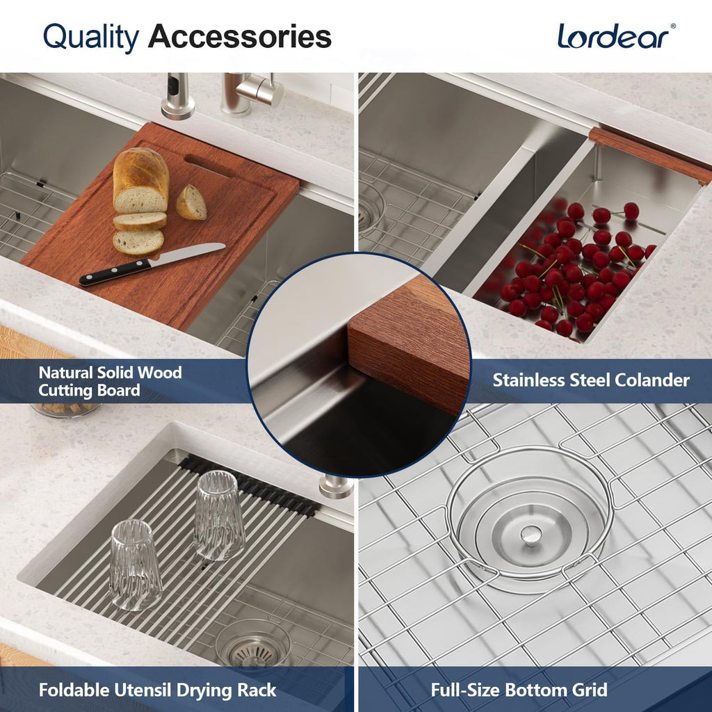 33 Inch Undermount Kitchen Sink Double Bowl Stainless Steel