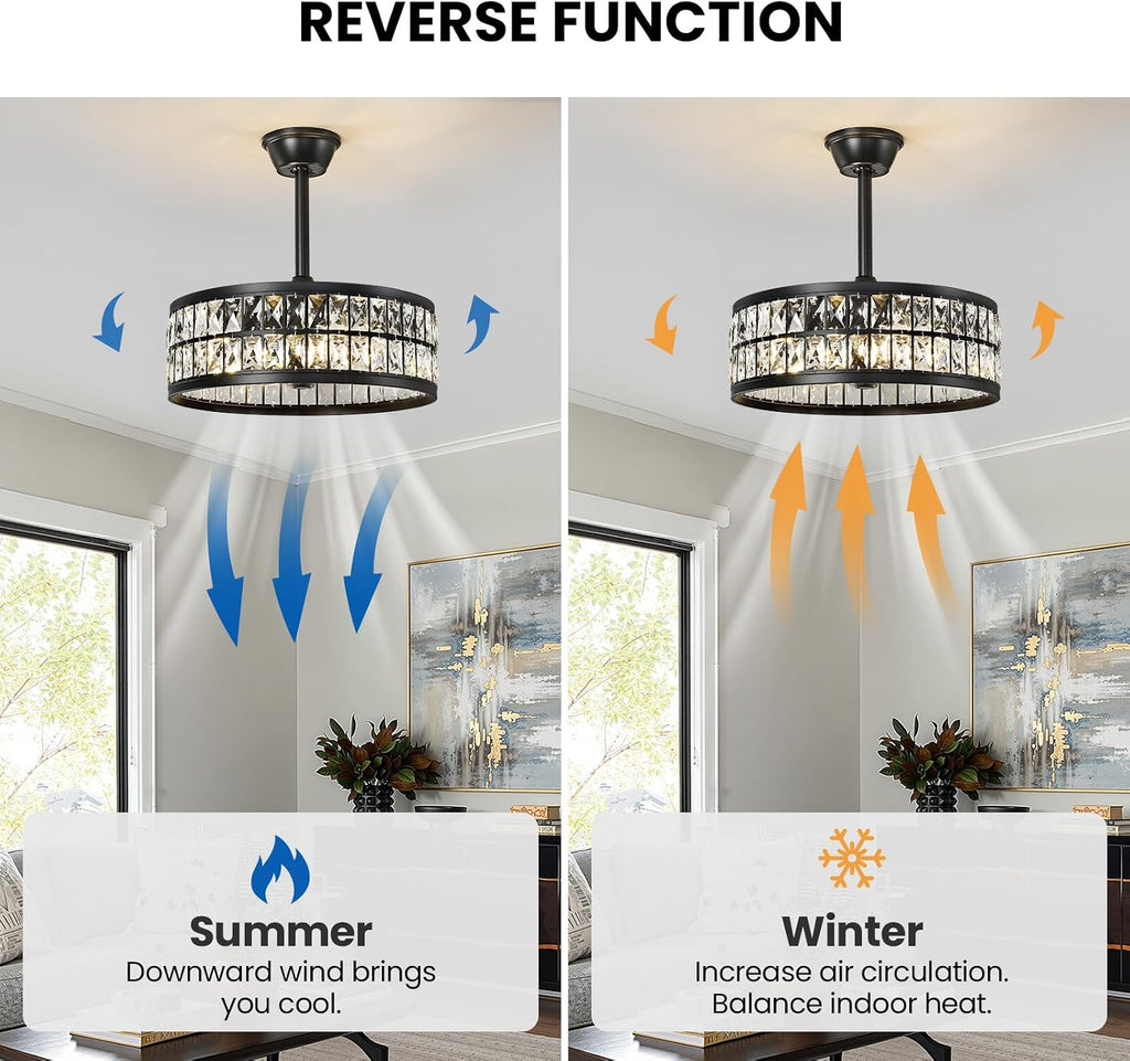 Black Caged Ceiling Fan with Light and Remote 19 Inch Modern Crystal Fandelier Ceiling Fan with Light Semi Flush
