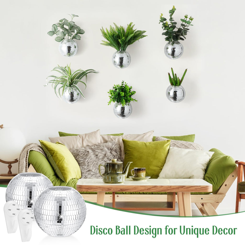 2 Pcs Disco Ball Planter 4.7 Inch Mirror Disco Ball Wall, Silver