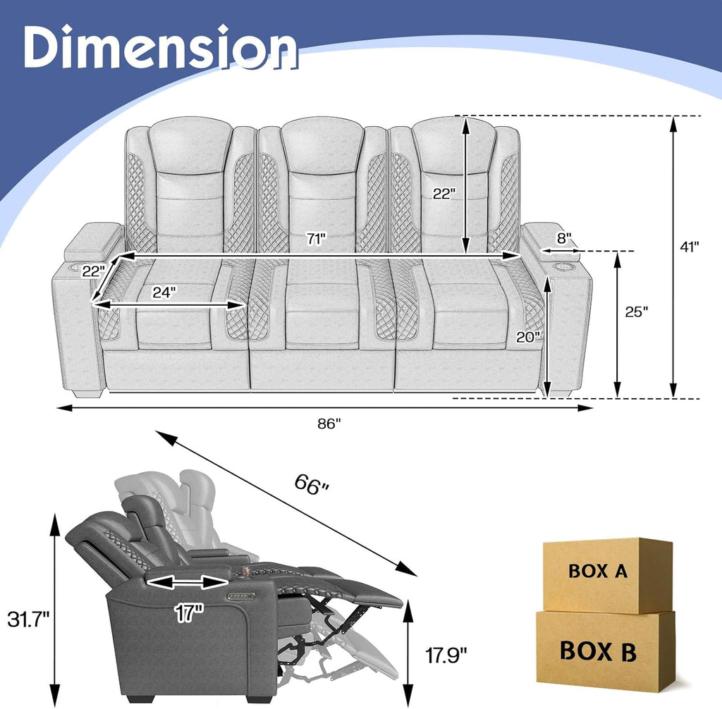 VanAcc Home Theater Seating, Power Movie Loveseat Recliner with USB & Wireless Charging