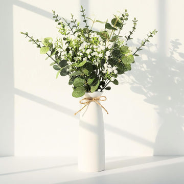 Artificial Flowers in Vase Set, Eucalyptus Stems and Baby's Breath Bundle - Set of 22