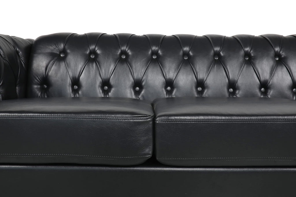 Modern 3 Seater PU Chesterfield Sofa, Upholstered Tufted Button Leather Chesterfield Couch, Classic Faux Leather